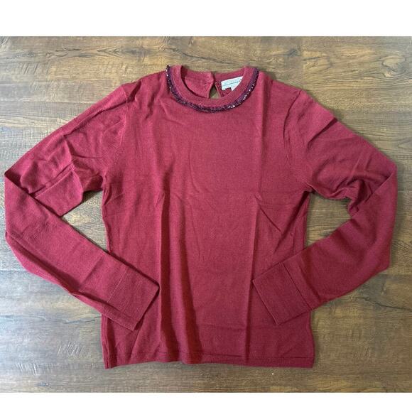 J. Crew Carolyn embellished fitted crewneck sweater in merino wool small - Picture 3 of 6